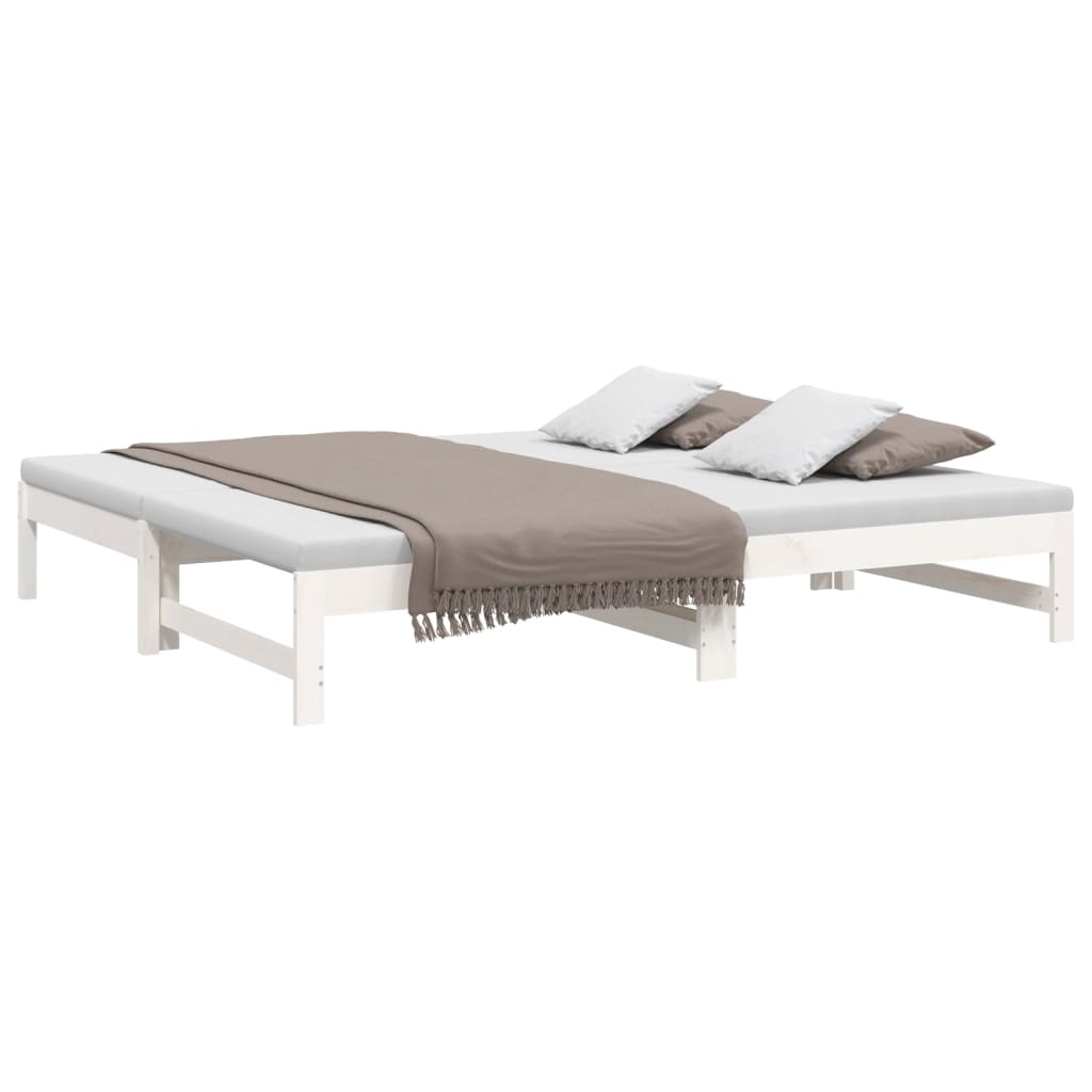 Sofá-cama de puxar 2x(75x190) cm madeira de pinho maciça branco