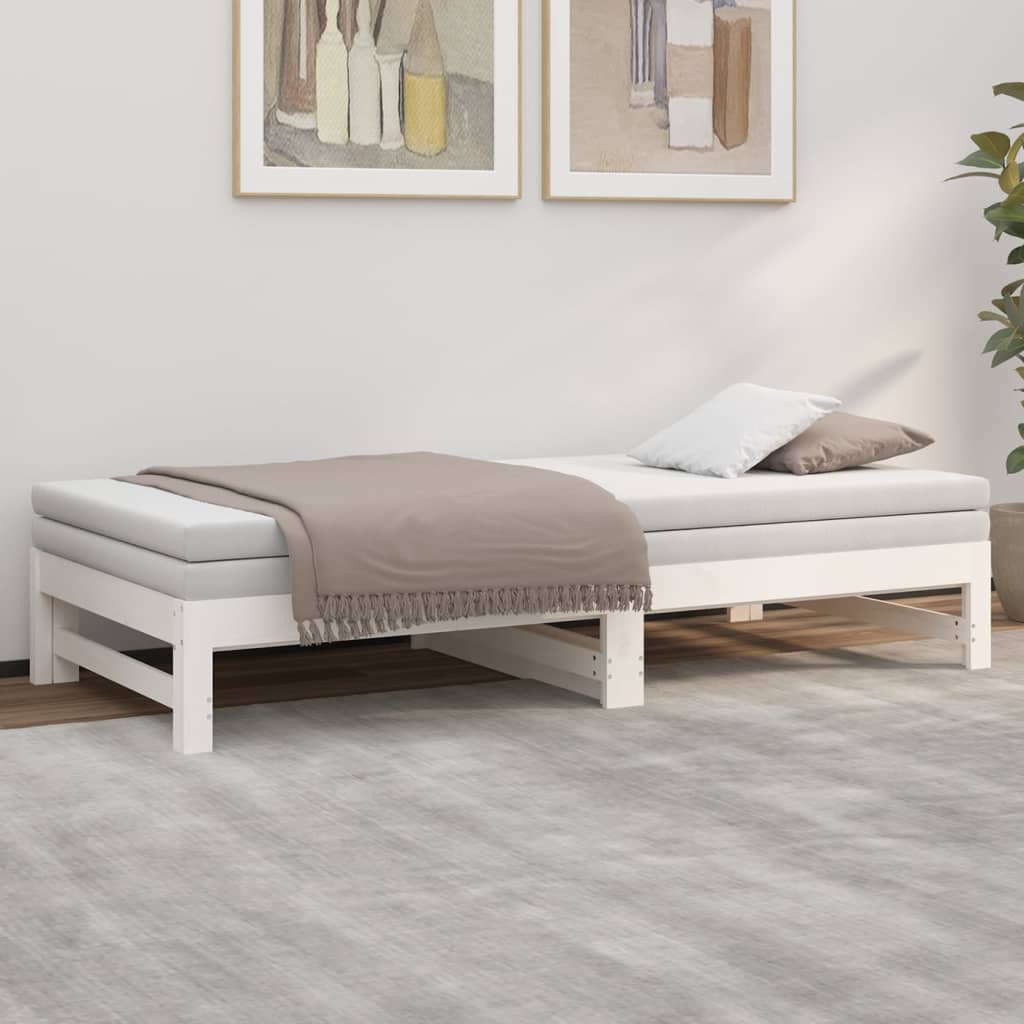 Sofá-cama de puxar 2x(75x190) cm madeira de pinho maciça branco