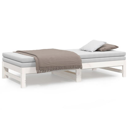 Sofá-cama de puxar 2x(75x190) cm madeira de pinho maciça branco