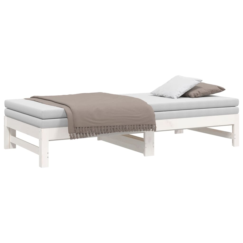 Sofá-cama de puxar 2x(75x190) cm madeira de pinho maciça branco