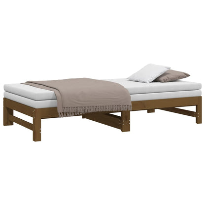 Sofá-cama de puxar 2x(75x190) cm pinho maciço castanho mel