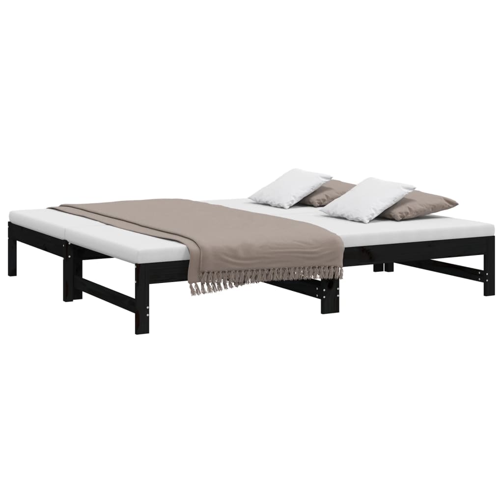 Sofá-cama de puxar 2x(75x190) cm madeira de pinho maciça preto