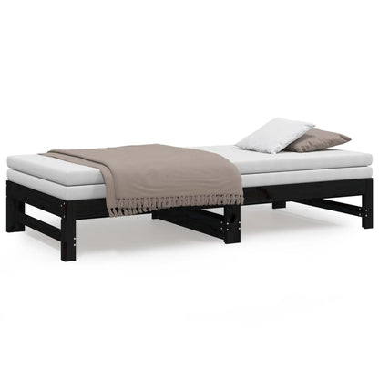 Sofá-cama de puxar 2x(75x190) cm madeira de pinho maciça preto