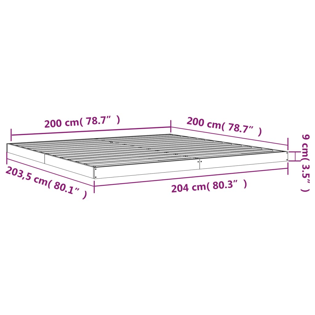 Estrutura de cama 200x200 cm madeira de pinho maciça