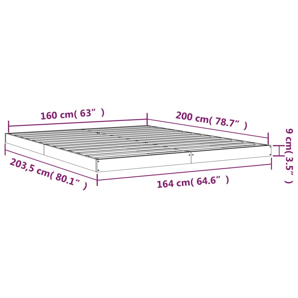 Estrutura de cama 160x200 cm madeira de pinho maciça cinzento