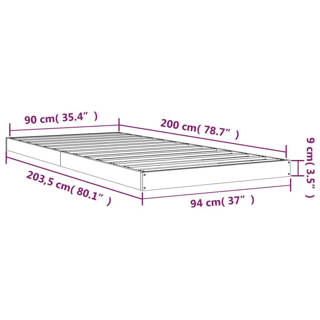 Estrutura de cama 90x200 cm madeira de pinho maciça