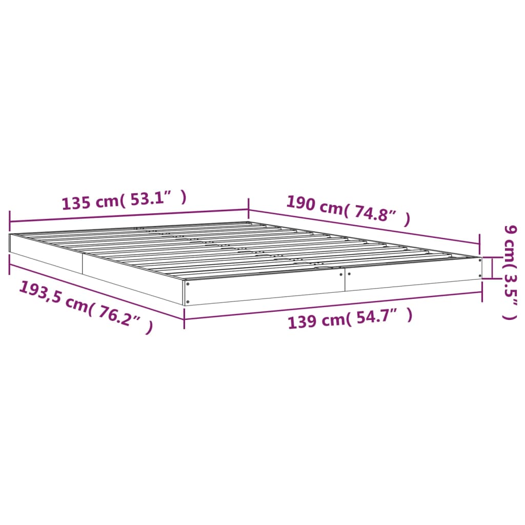 Estrutura de cama de casal 135x190 cm pinho maciço branco