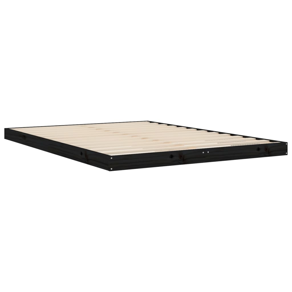 Estrutura de cama de casal 135x190 cm pinho maciço preto