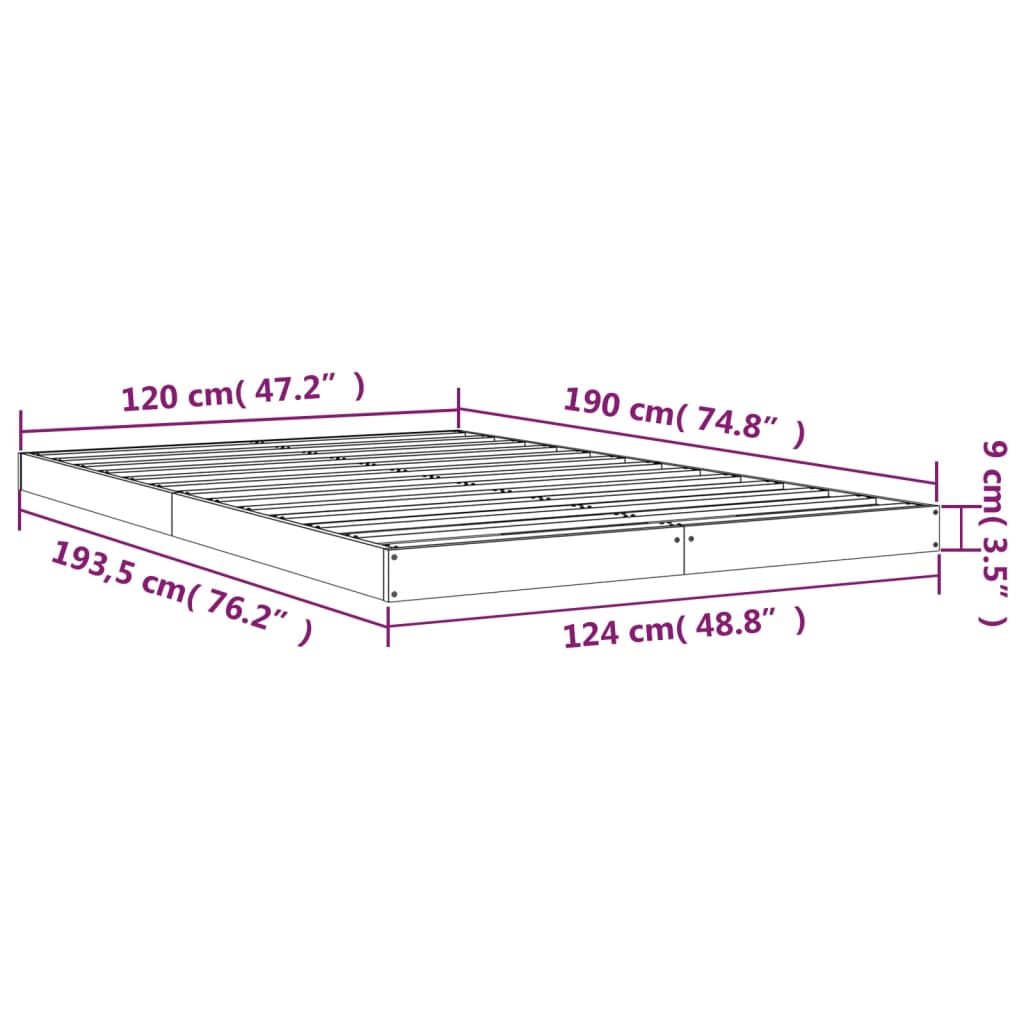 Estrutura de cama de casal pequena 120x190 cm pinho maciço