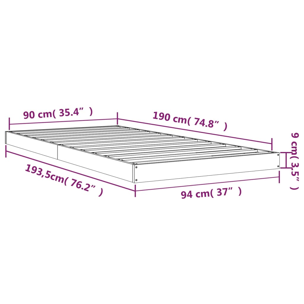 Estrutura de cama de solteiro 90x190 cm madeira de pinho maciça