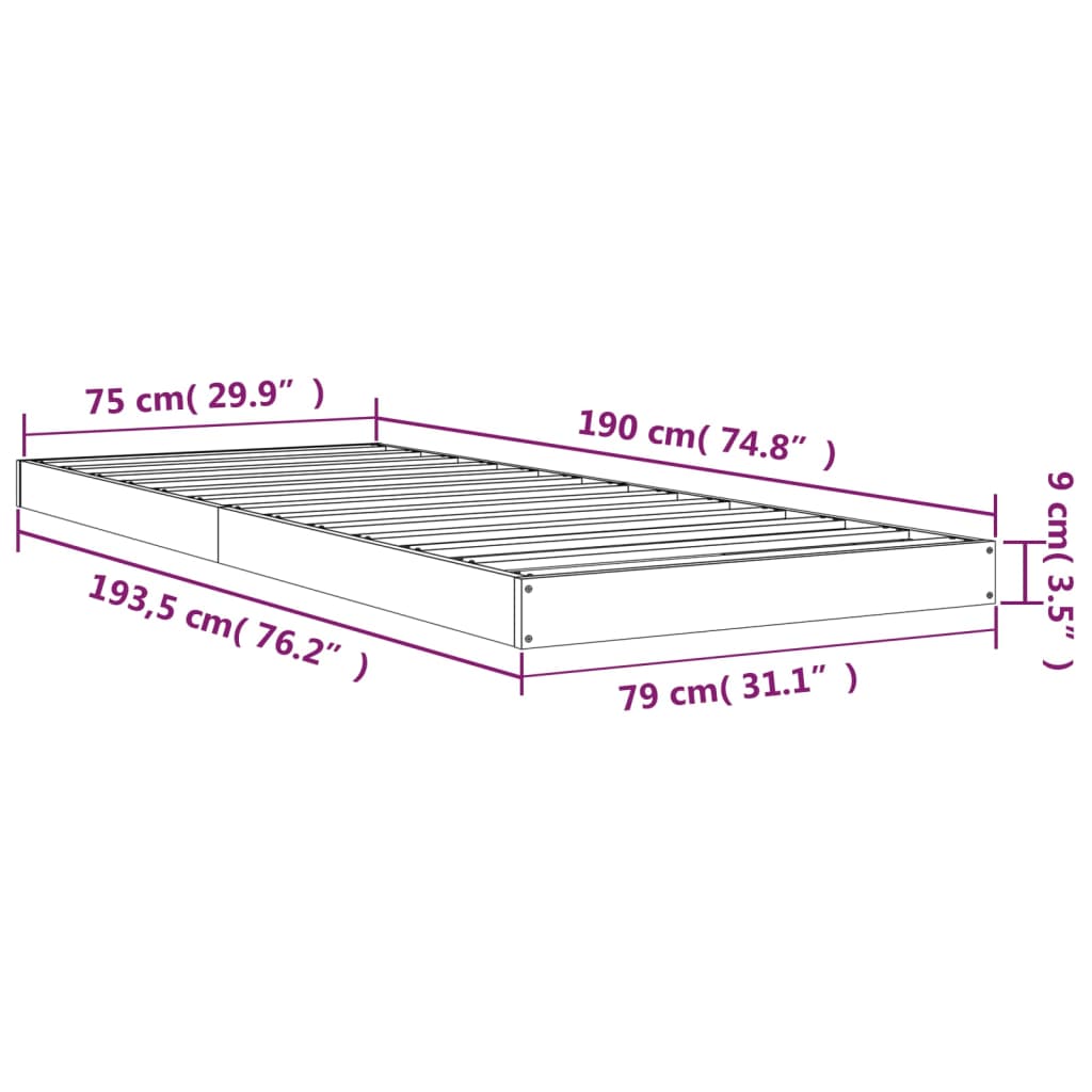 Estrutura cama pequena de solteiro 75x190 cm pinho maciço