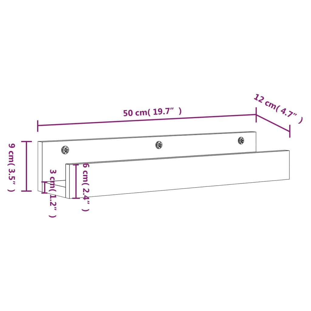 Prateleiras de parede 2 pcs 50x12x9 cm pinho maciço preto