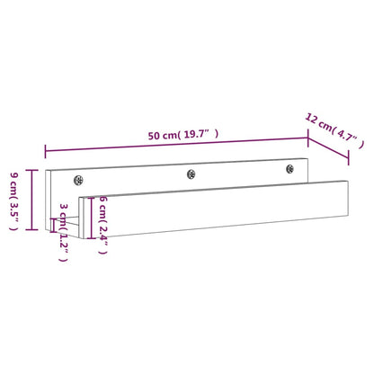 Prateleiras de parede 2 pcs 50x12x9 cm pinho maciço preto