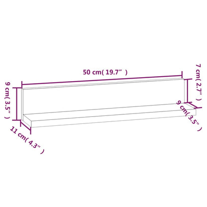 Prateleiras de parede 2 pcs 50x11x9 cm madeira de pinho maciça