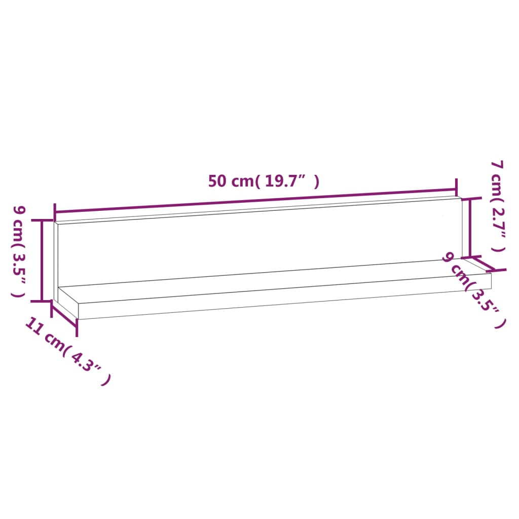 Prateleiras de parede 2 pcs 50x11x9cm pinho maciço castanho-mel