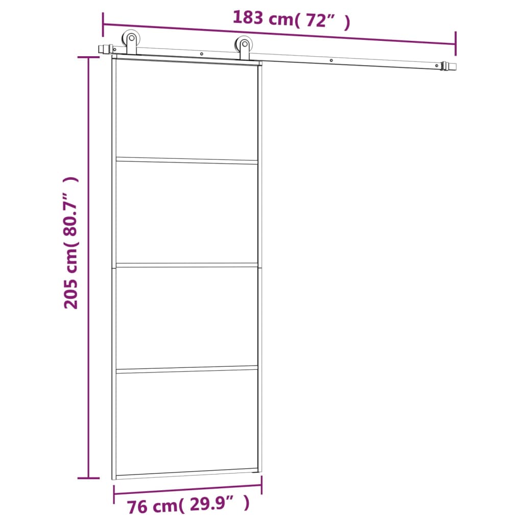 Porta deslizante c/ conj. ferragens 76x205cm vidro ESG/alumínio