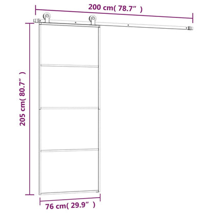 Porta deslizante c/ conj. ferragens 76x205cm vidro ESG/alumínio