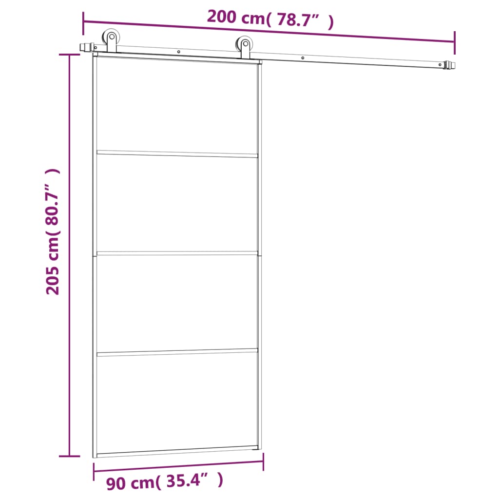 Porta deslizante c/ conj. ferragens 90x205cm vidro ESG/alumínio