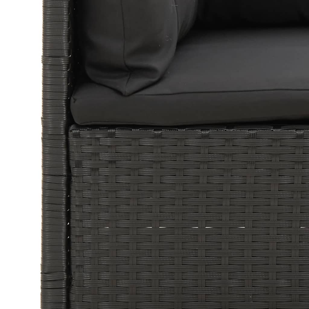 3 pcs conjunto lounge de jardim c/ almofadões vime PE preto