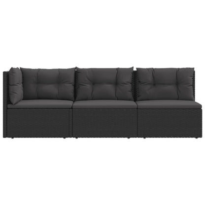 3 pcs conjunto lounge de jardim c/ almofadões vime PE preto