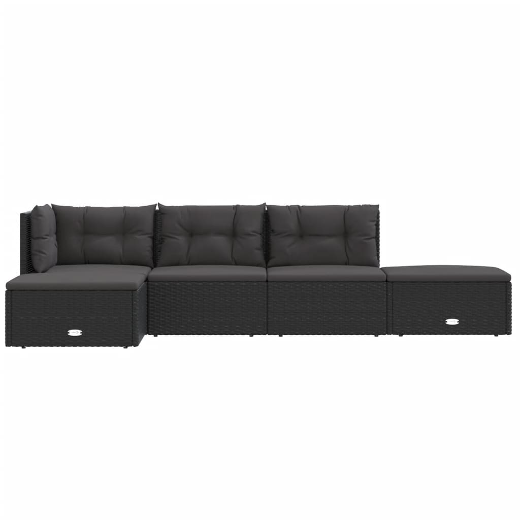 5 pcs conjunto lounge de jardim c/ almofadões vime PE preto