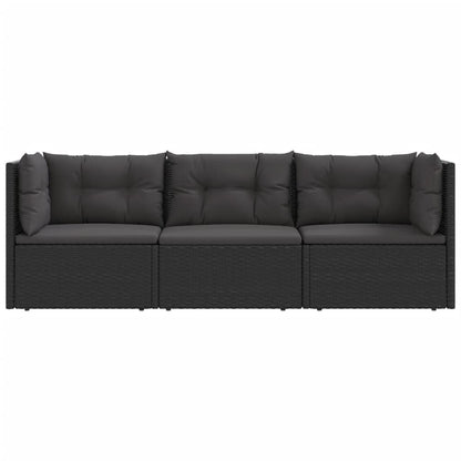 3 pcs conjunto lounge de jardim c/ almofadões vime PE preto