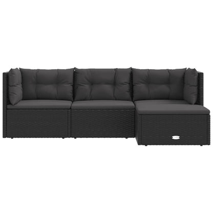 4 pcs conjunto lounge de jardim c/ almofadões vime PE preto