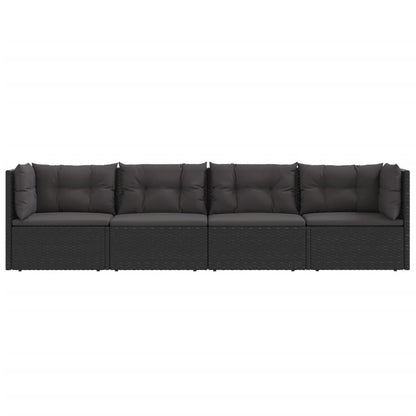 4 pcs conjunto lounge de jardim c/ almofadões vime PE preto