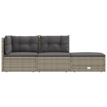 3 pcs conjunto lounge de jardim c/ almofadões vime PE cinzento