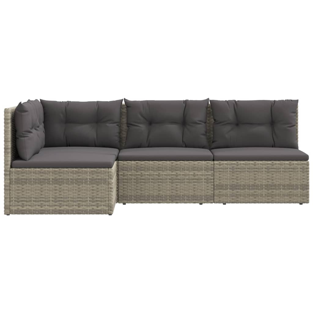 4 pcs conjunto lounge de jardim c/ almofadões vime PE cinzento