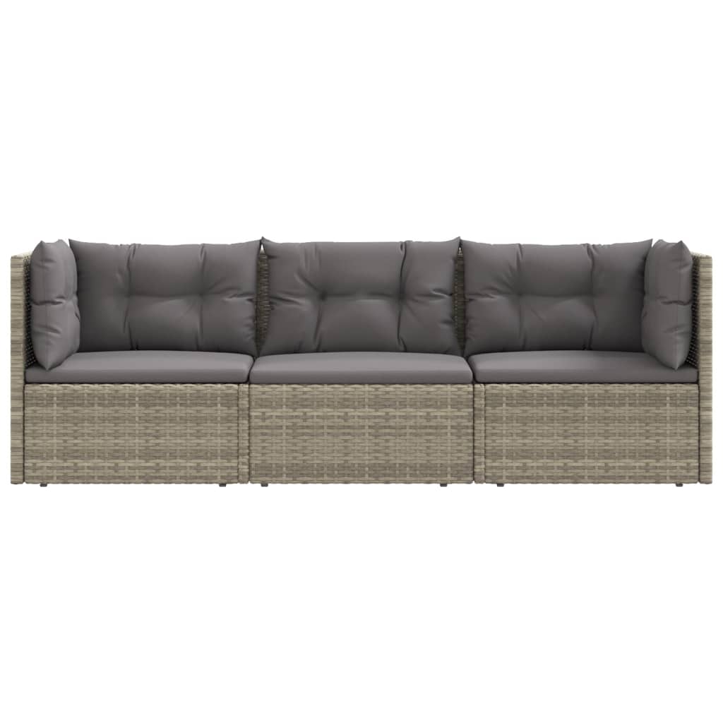 3 pcs conjunto lounge de jardim c/ almofadões vime PE cinzento