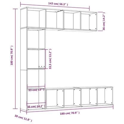 3 pcs conjunto estante/móvel TV 180x30x180 cm cinzento sonoma