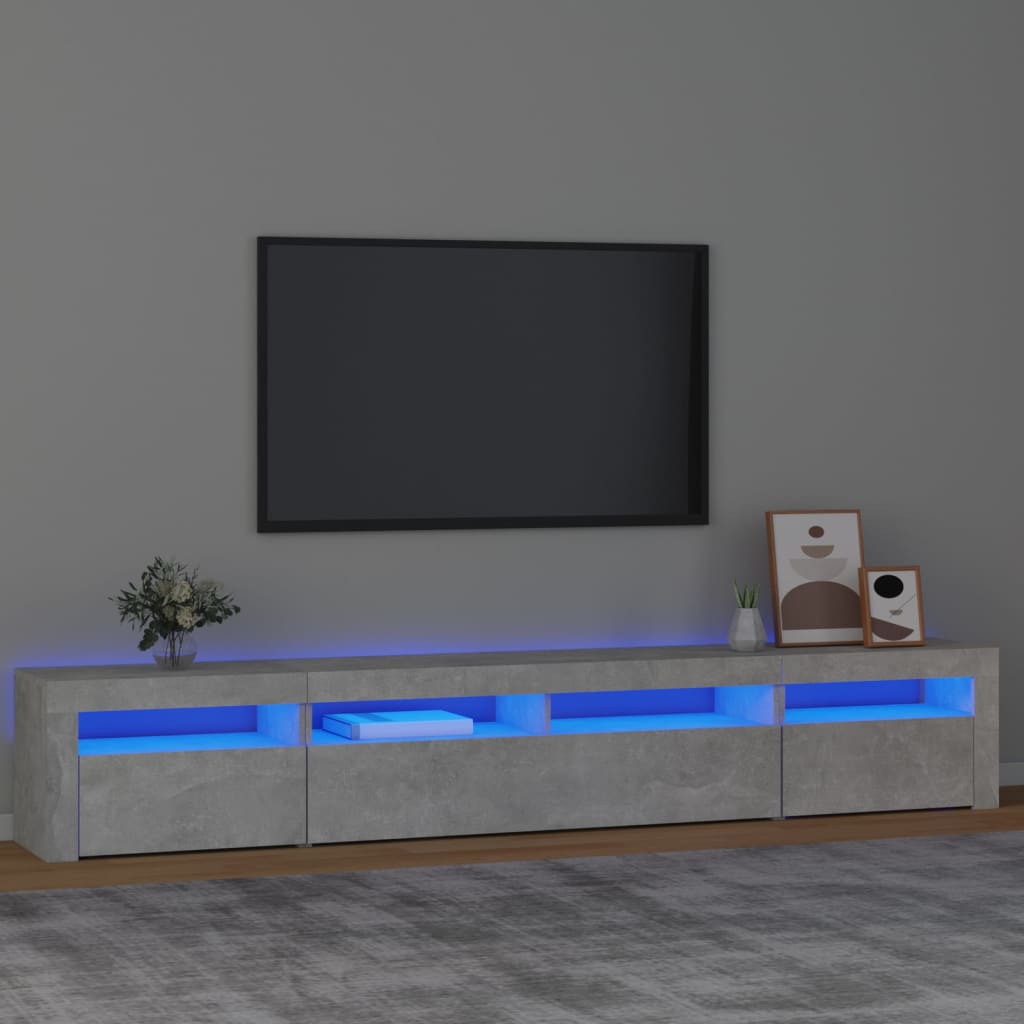 Móvel de TV com luzes LED 240x35x40 cm cinzento cimento