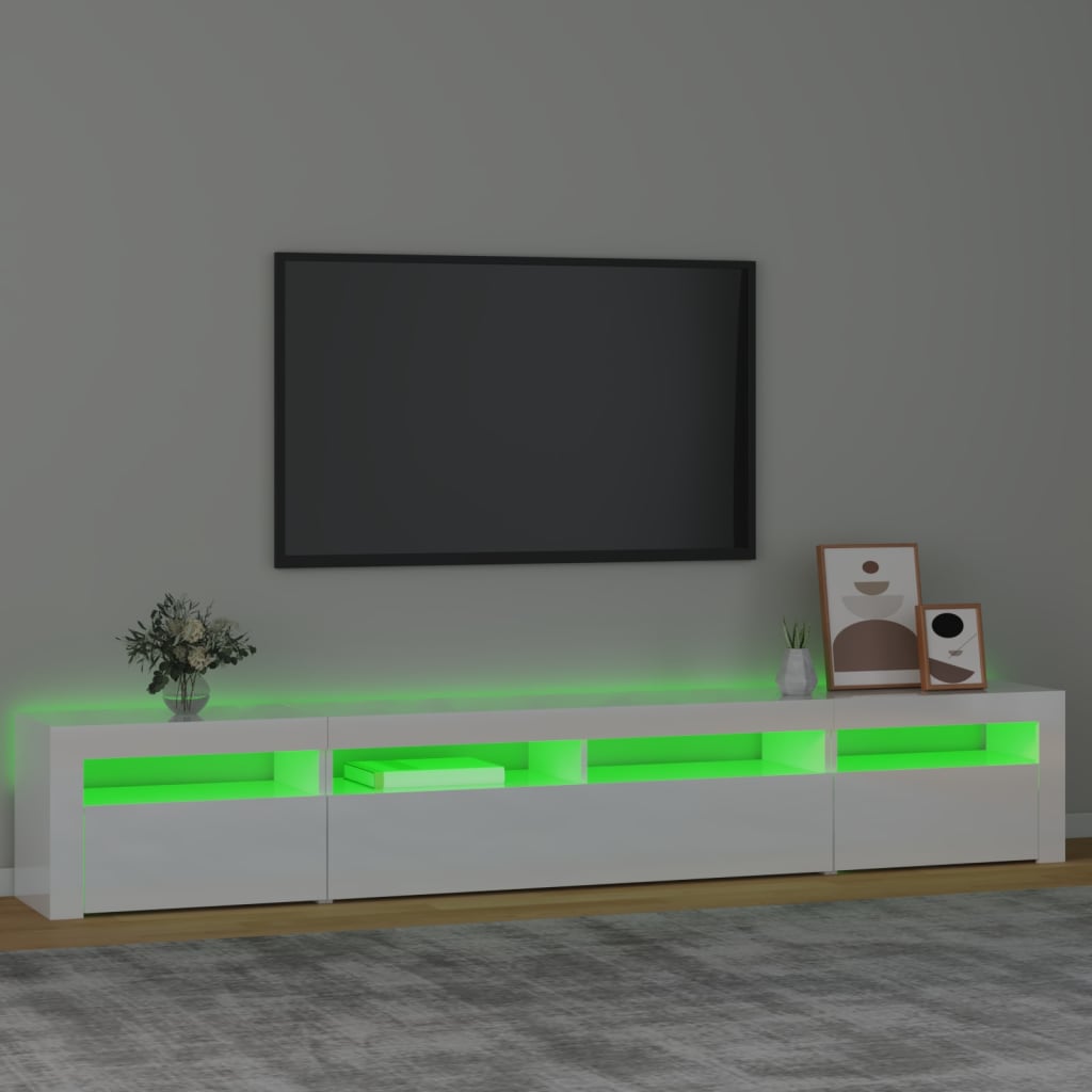 Móvel de TV com luzes LED 240x35x40 cm branco brilhante