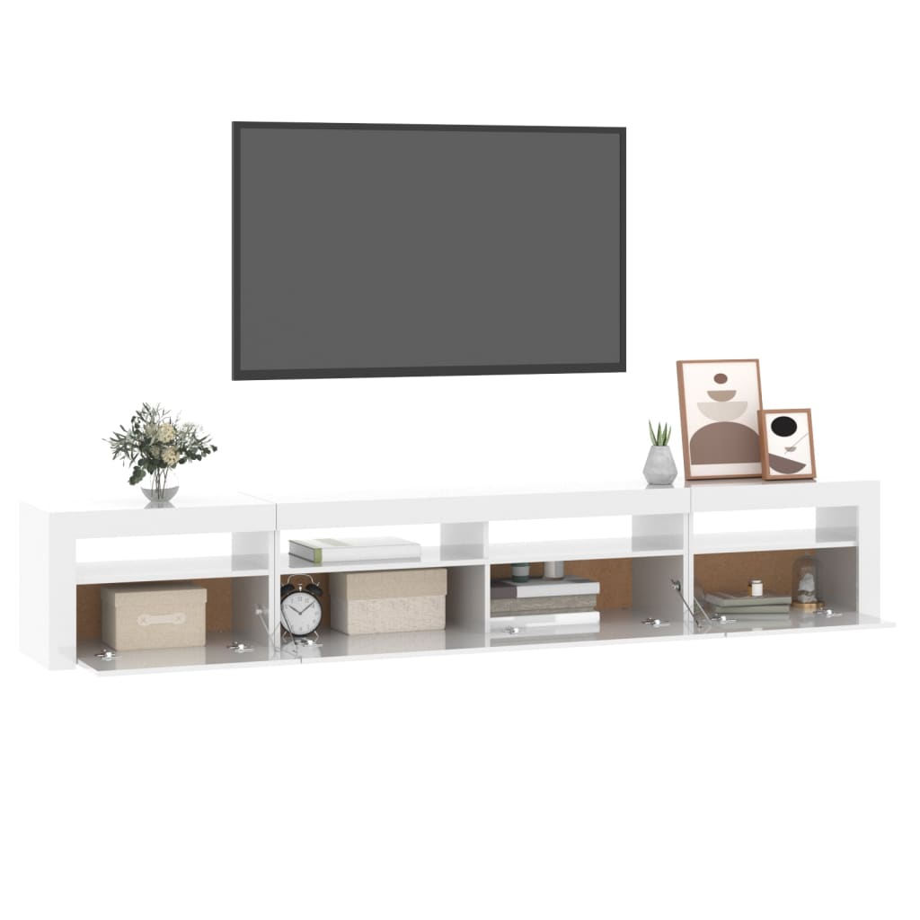 Móvel de TV com luzes LED 240x35x40 cm branco brilhante