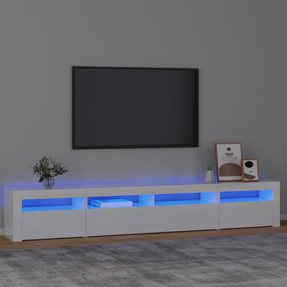 Móvel de TV com luzes LED 240x35x40 cm branco brilhante