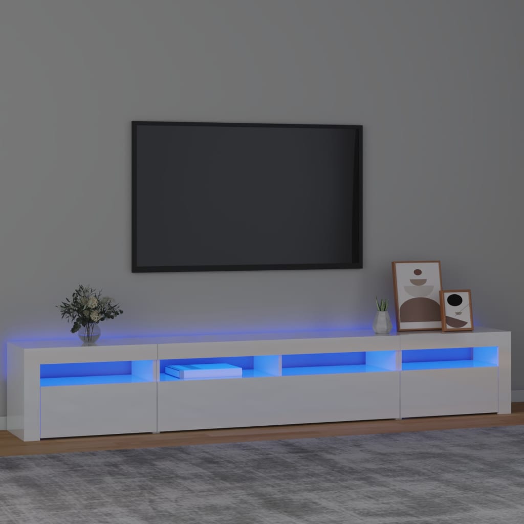 Móvel de TV com luzes LED 240x35x40 cm branco brilhante