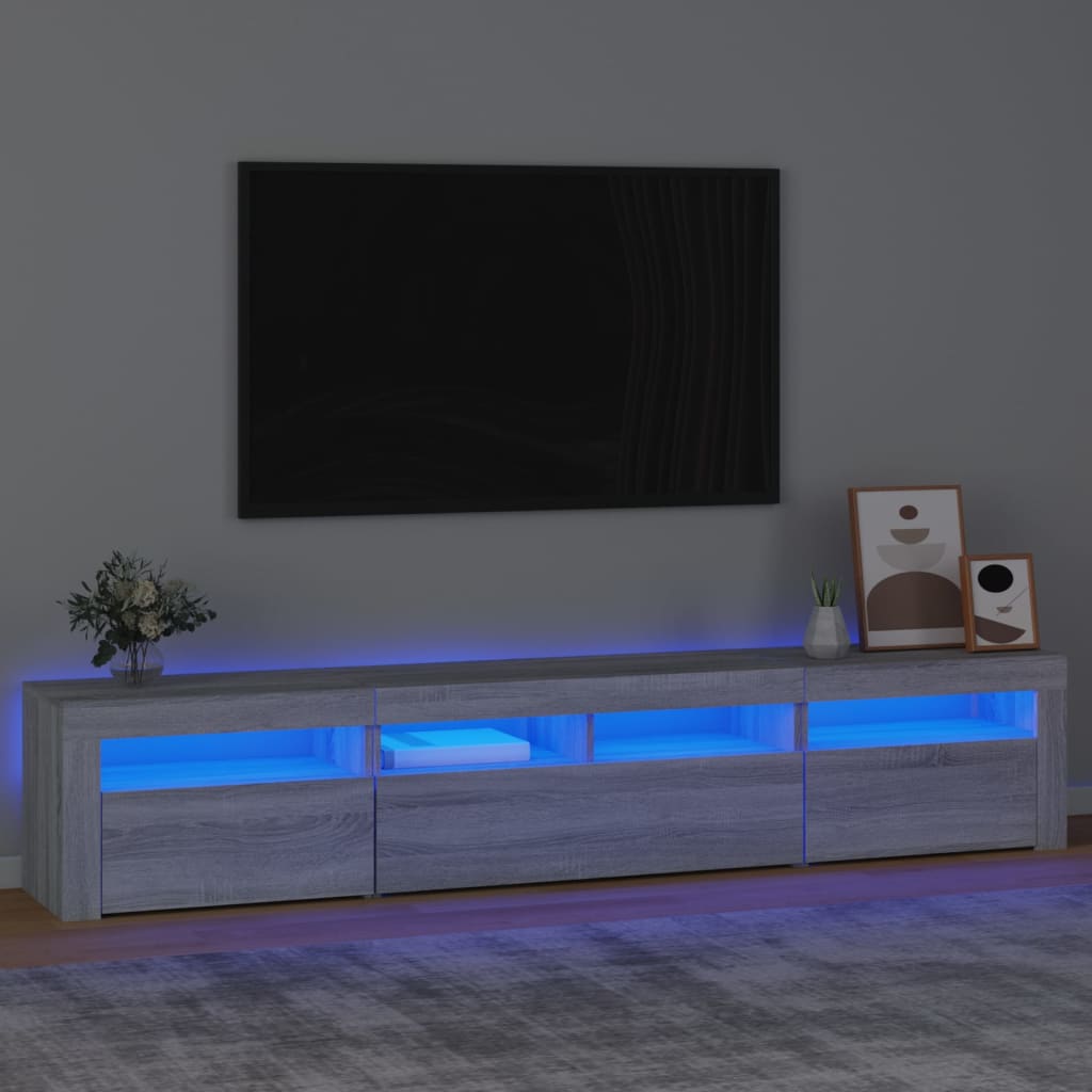 Móvel de TV com luzes LED 210x35x40 cm sonoma cinza