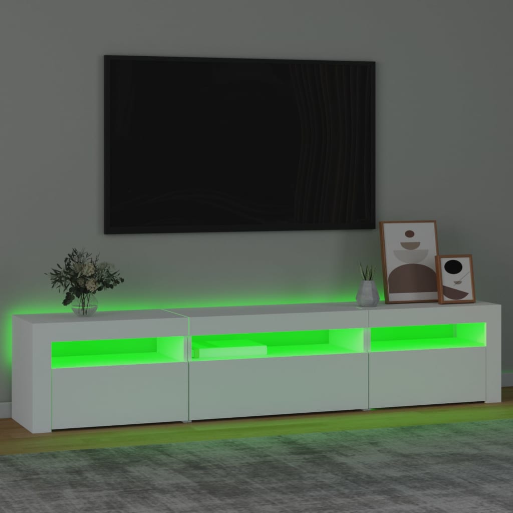 Móvel de TV com luzes LED 195x35x40 cm branco