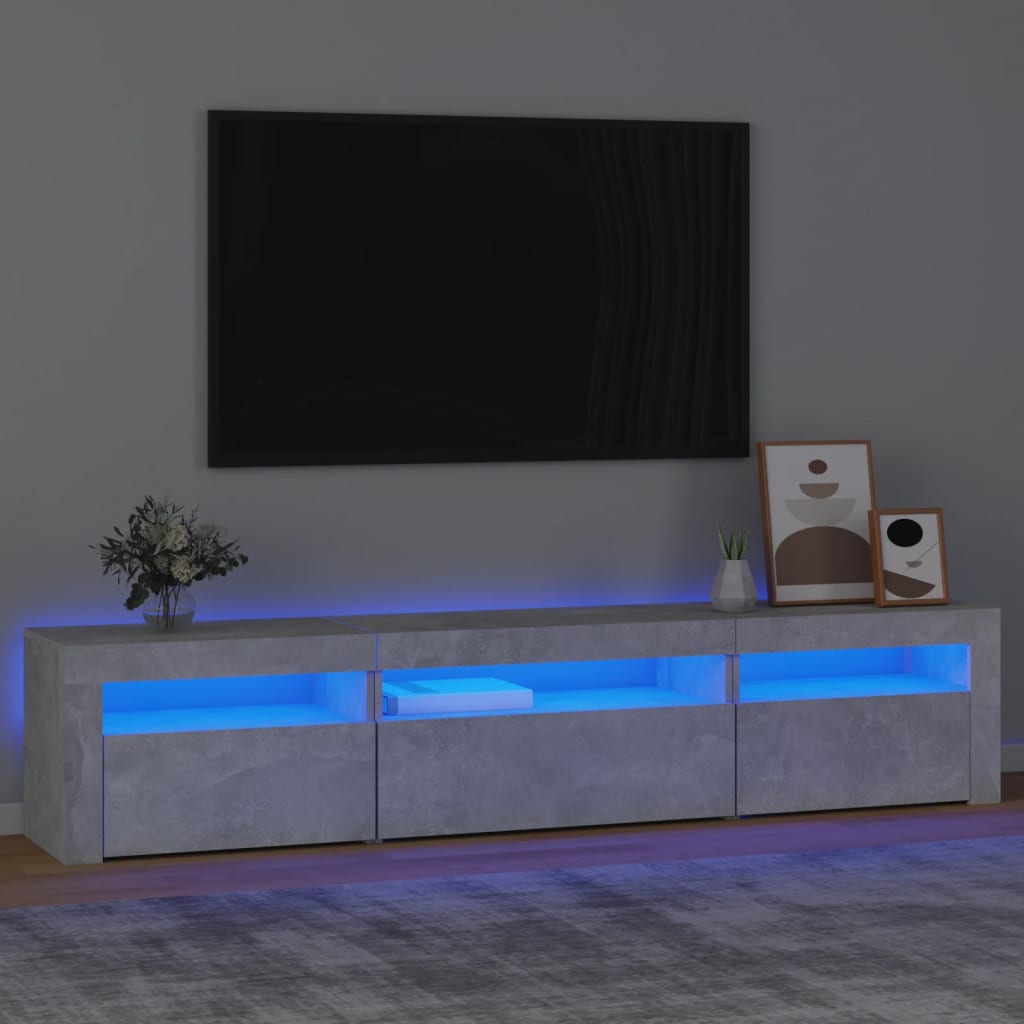 Móvel de TV com luzes LED 195x35x40 cm cinzento cimento