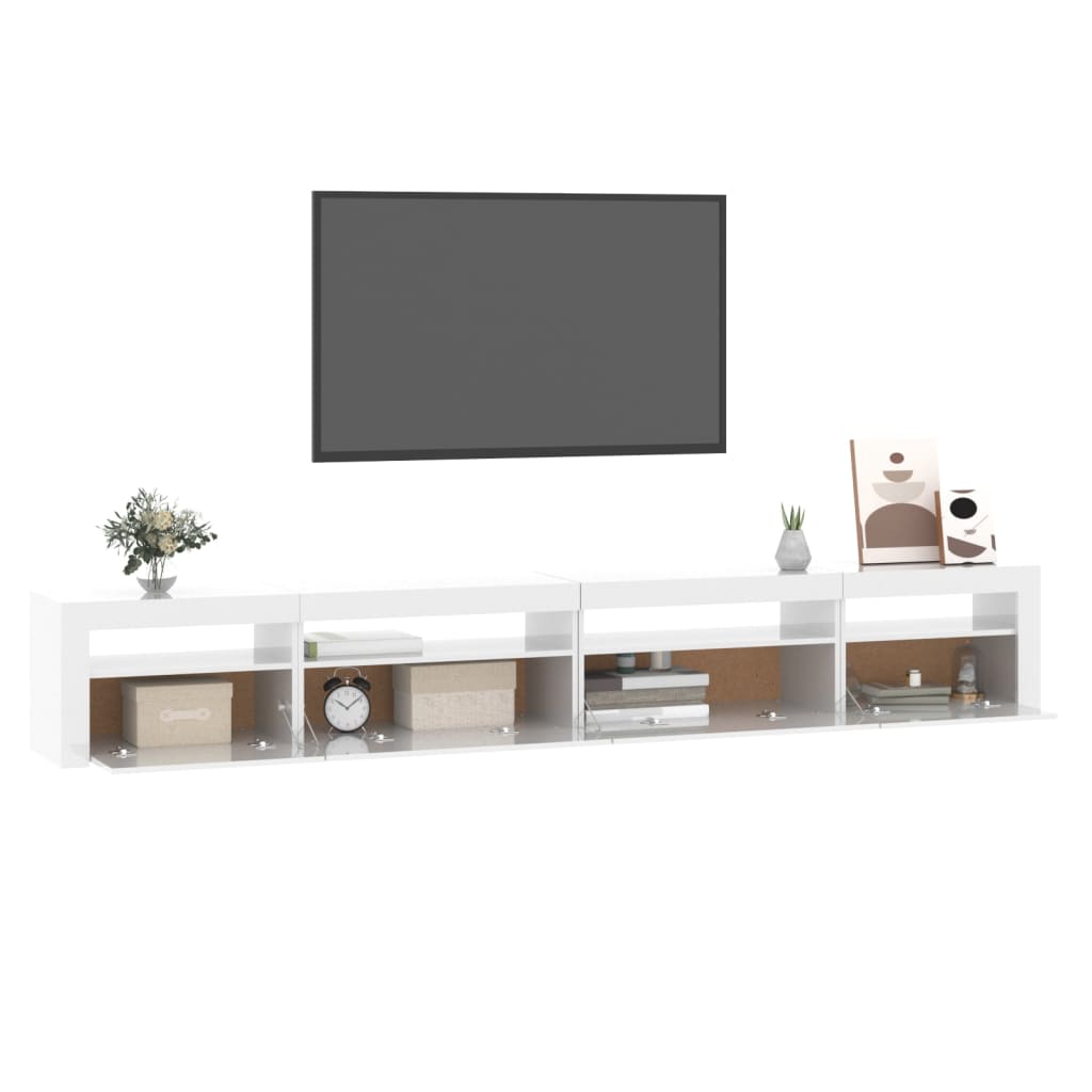 Móvel de TV com luzes LED 270x35x40 cm branco brilhante