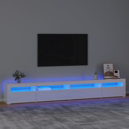 Móvel de TV com luzes LED 270x35x40 cm branco brilhante