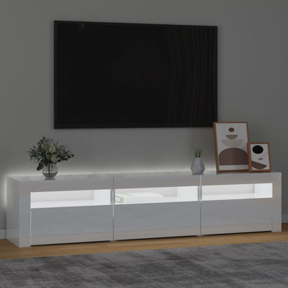 Móvel de TV com luzes LED 180x35x40 cm branco brilhante