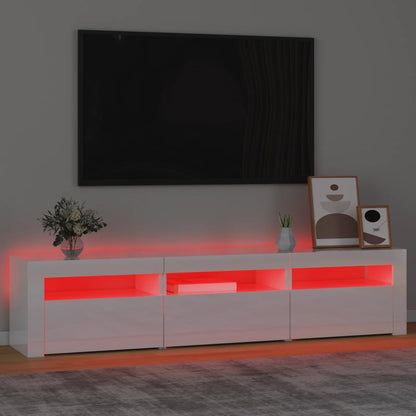 Móvel de TV com luzes LED 180x35x40 cm branco brilhante