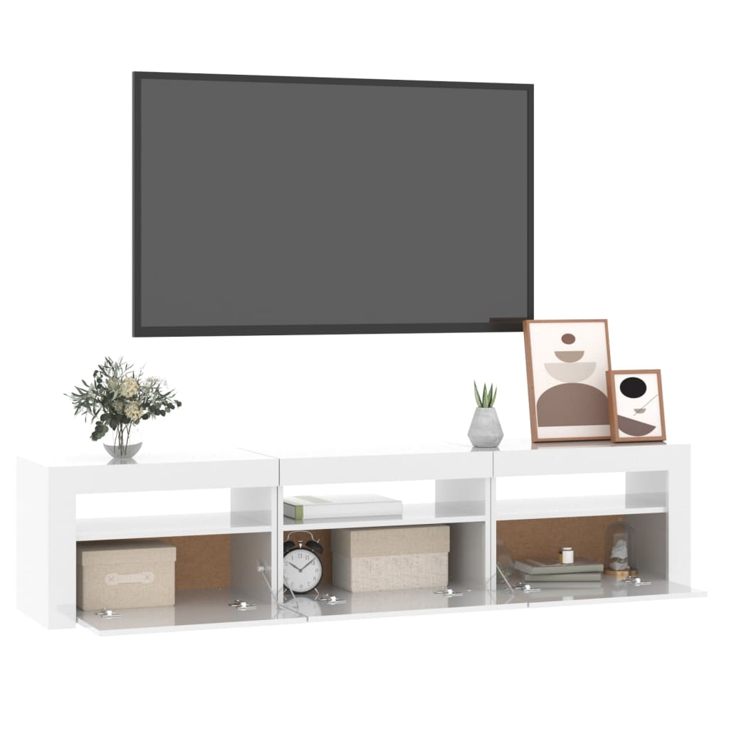 Móvel de TV com luzes LED 180x35x40 cm branco brilhante