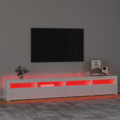 Móvel de TV com luzes LED 240x35x40 cm branco brilhante