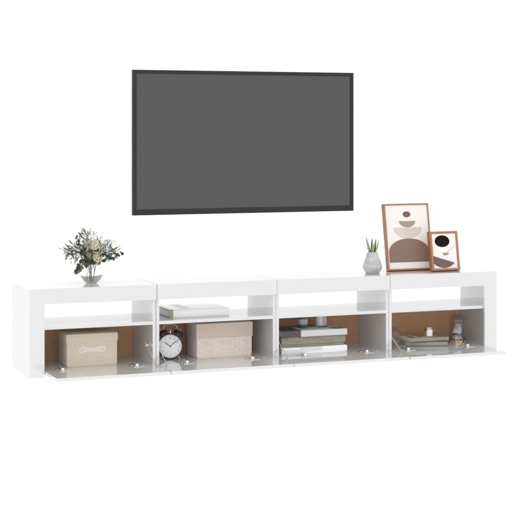 Móvel de TV com luzes LED 240x35x40 cm branco brilhante