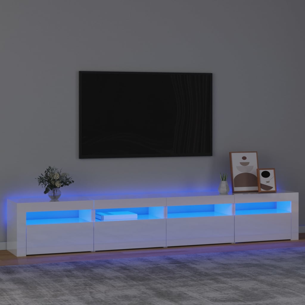 Móvel de TV com luzes LED 240x35x40 cm branco brilhante