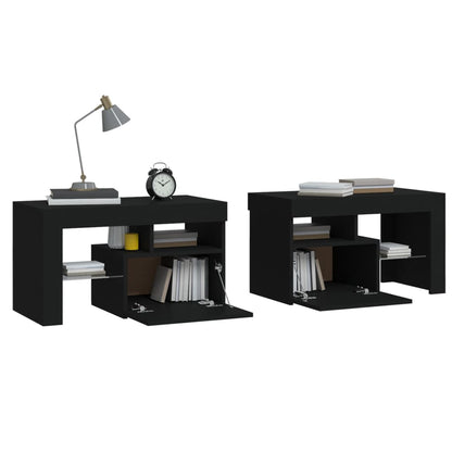 Mesas cabeceira c/ LEDs 2 pcs 70x36,5x40 cm preto