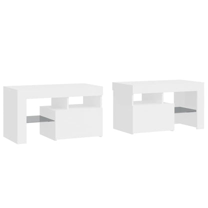 Mesas cabeceira c/ LEDs 2 pcs 70x36,5x40 cm branco brilhante